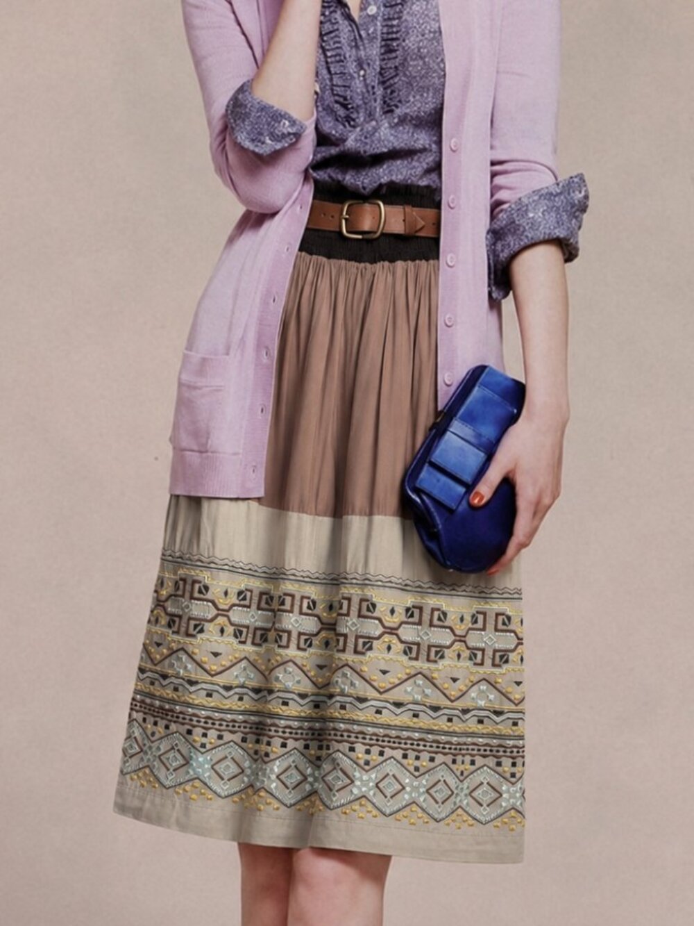 Embroidered Shirring Skirt (0395)